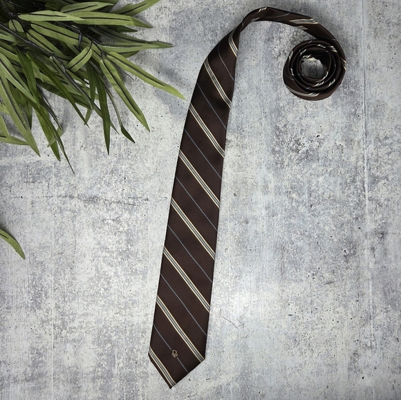 Christian Dior | Brown Cream Blue Diagonal Striped Tie - Picture 1 of 3